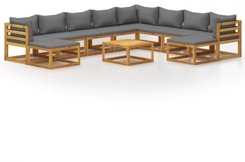 vidaXL Akazienholz Massiv Gartenmöbel 11-TLG. mit Auflagen Sofa Lounge Garten Garnitur Sitzgruppe Gartenset Sitzgarnitur Gartensofa Tisch