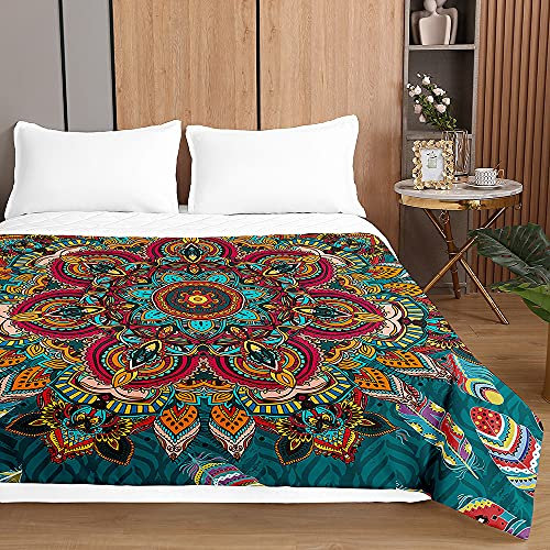Chickwing Mandala Colcha Acolchada Cubrecama Colcha Bouti, 3D Estampada Microfibra Suave Cómoda Multiuso Colchas Edredón Manta para Cama Infantil Individual Matrimonio (Turquesa,230x260cm)