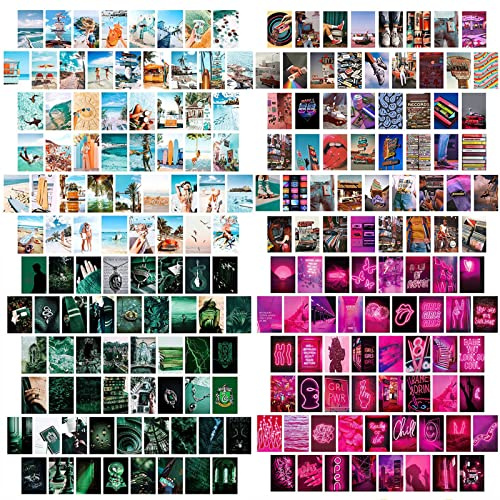 100 Stück Retro Wandcollage,Wandcollagen Aesthetic,Vintage ästhetische Bild Collage Kit,Poster Set Rosa Grün,Poster Set für Raumdekoration Wohnheim-Wanddekoration Schlafzimmer Mädchen-4x6 Zoll