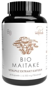 Pilze Wohlrab - Maitake Extrakt Kapseln BIO, 60 Stück, 350 mg Klapperschwamm Extrakt je Kapsel, Vitalpilze Extrakt - 1 Dose, mit Acerola Vitamin C - Nahrungsergänzungsmittel