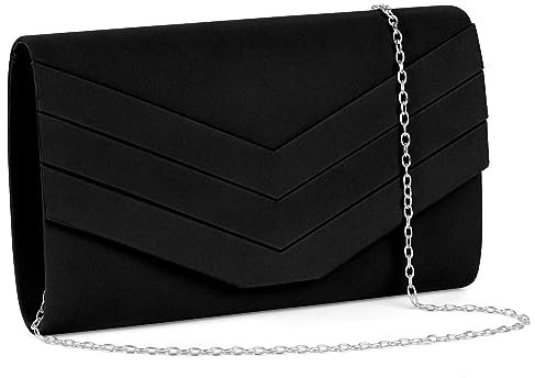 OSDUE Damen Clutch, Wildleder Handtasche, Elegante Envelope Tasche Kettentasche Schultertaschen für Hochzeit Party Freizeit Date (Schwarz)