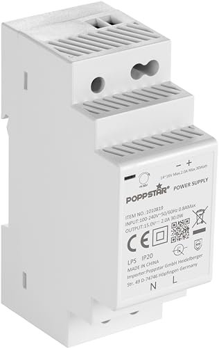 Poppstar Alimentatore per guida DIN P-30-15- 15V CC, 2A max. 30W (Ingresso 100-240 V AC 50/60 Hz)