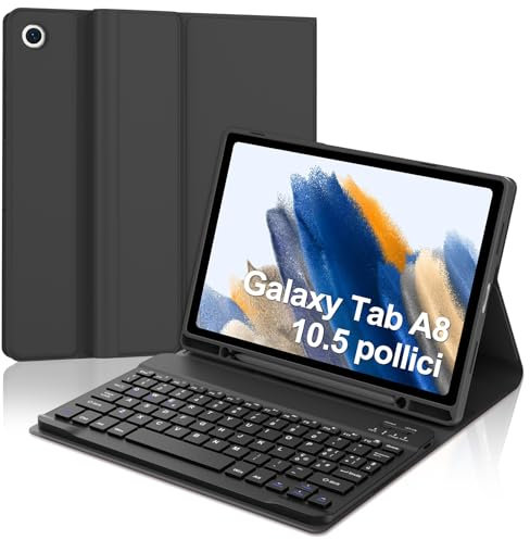 WINCHKING Custodia con Tastiera per Samsung Galaxy Tab A8, Tastiera Bluetooth Magnetica Rimovibile QWERTY per Samsung Galaxy Tab A8 10.5'' 2021(SM-X200/X205/X207), Nero