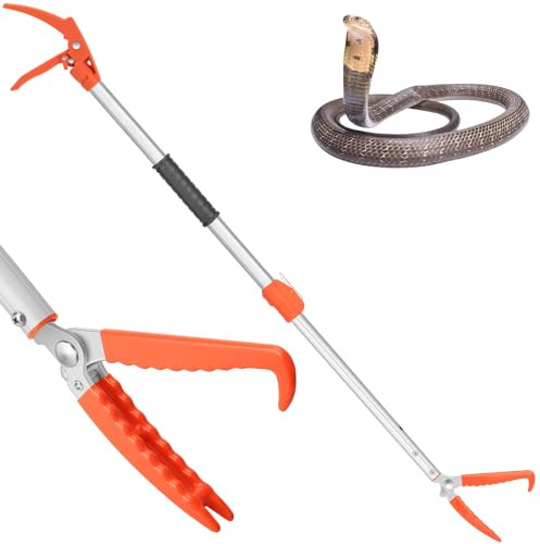 Kalkal 60 Snake Grabber Tool, Professional Aluminum Alloy Telescopic Rattle Snake Tongs, Reptile Grabber Snake Catcher Wide Jaw Pick-up Handling Tool with Lock