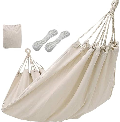 Amaca da giardino – Amaca in cotone con corde resistenti, per giardino, patio, campeggio, esterni o interni, portata fino a 150 kg, misura 100 x 200 cm