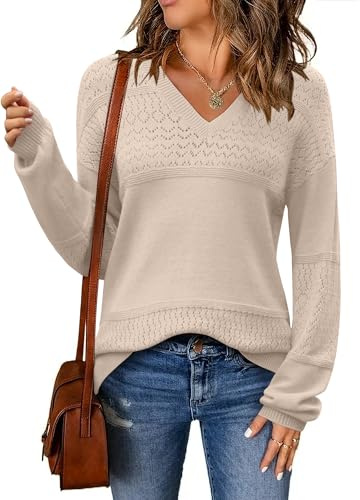 Zeagoo Lavorati Maglieria Donna Morbido Comodo Maniche Lunghe Top Invernale Casual Maniche della Lanterna Caldo Pullover Marrone Chiaro XL