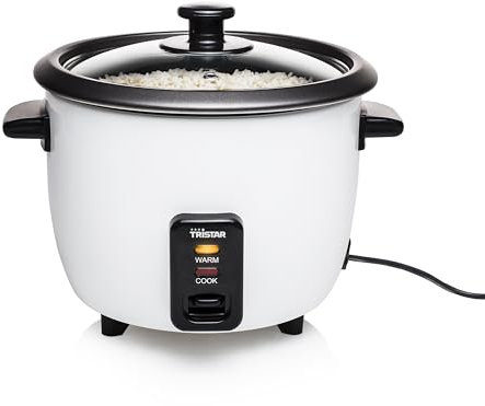 Tristar Rice Cooker, 0.6 L, Cooks Rice for Up to 3 People, No Burning, Keep Warm Function, 300W, Stainless Steel, White, RK-6117