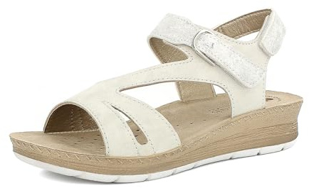 inblu Sandali Donna con Chiusura a Strappo e Cinturino, Plantare in Vera Pelle, Ciabatta, Ghiaccio, 41 EU