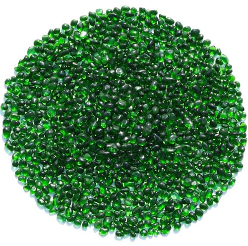 QYGL Sea Glass Stones - Green Clear Glass Pebbles Gemstones - Perfect for Aquarium Rocks, Fish Tank Gravel, Vase Fillers, DIY Crafts, and Home Decor (0.9LB/14oz)