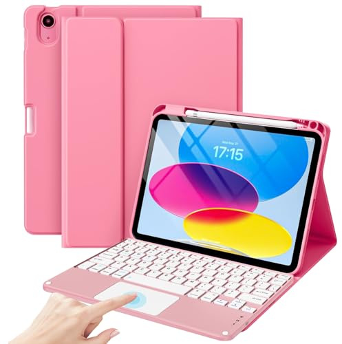 ProCase Touchpad Keyboard Case for iPad 11th (A16) 2025 / 10th Generation 2022, Multi-TrackPad Detachable Wireless Keyboard Folio Cover with Pencil Holder for iPad 11th/10th Gen -Pink