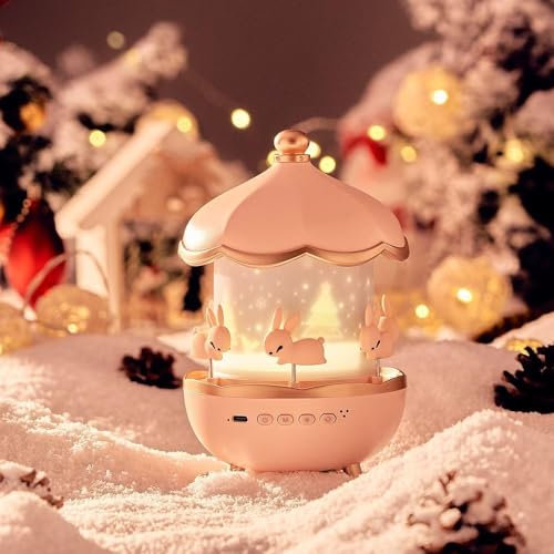 Desidiya Plastic Bunny Night Light Cabin Projector Lamp 360° Rotatable LED for Kids Room Decor, for Girls Bedroom 6 Film Shade,Star Projector,USB Powered Birthday Gift for Kids