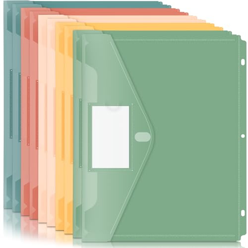 Forvencer Binder Pocket, 10 Pack Super Heavyweight Plastic Folders with Tight Closure, Binder Folders Side Loading, 3 Ring Binder Pocket, Binder Dividers with Pockets, Letter Size, Retro Series