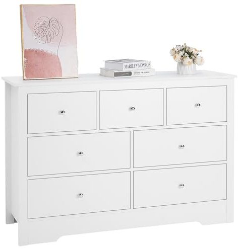 VEVOR 7 Drawer Dresser, Wooden Chest of Drawers with Sliding with Anti-tip Device, Modern Minimalist Dresser Chest, Closet Storage Organizer for Living Room, Hallway, Bedroom, Entryway, Light Wood