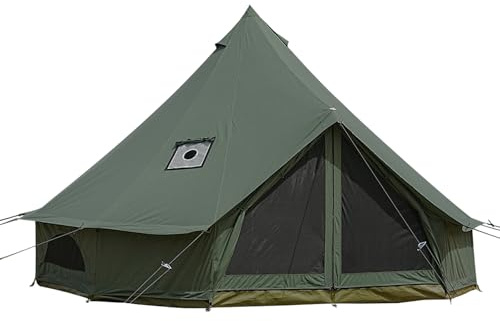 VANFOND Canvas Bell Tent, Yurt with Stove Jack, Waterproof and Breathable Glamping Wall Tent, Detachable Groundsheet for Camping Party