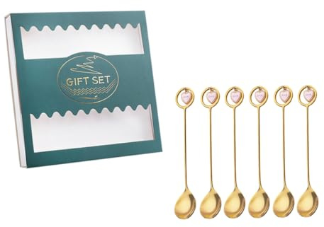 Mobestech 6pcs Stainless Steel Heart Pendant Spoon for Coffee Stirring Ice Cream Yogurt and Mixed Drinks Easy to Clean Boxed Mixing Teaspoons for Tea and Beverages