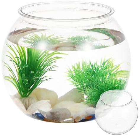 SEWACC Kleines Tischaquarium aus Kunststoff Durchsichtiges Desktop Fischglas mit Rundem Design Dekoratives Aquarium für Goldfische und Garnelen im Büro und Zuhause