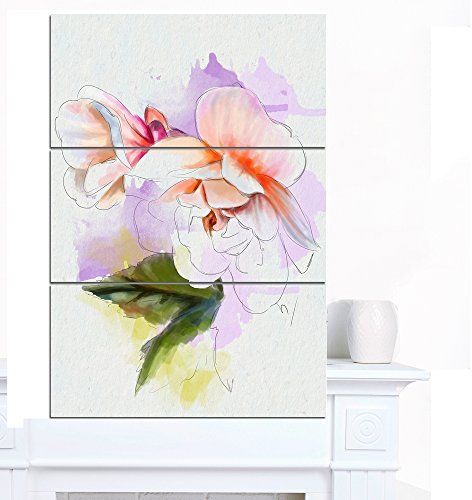 Designart Wandkunst, weiße Begonie, Aquarell, modernes Blumenmuster, glänzend, Metall, 28 x 36 cm, 3 Paneele