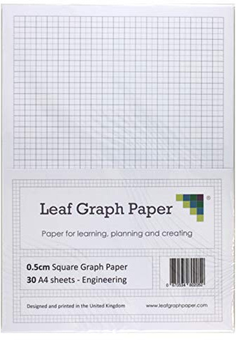 A4 Graph Paper 5mm 0.5cm Squared Engineering - 30 Loose-Leaf Sheets - Grey Grid