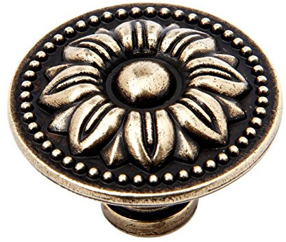 Mgoodoo - Pomo de muebles (5 piezas, 36 mm, antiguo bronce, manija redonda de puerta para cajón de cocina, gabinete, diseño de flores vintage