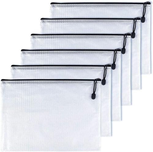 Oaimyy Dokumententasche A5,6 Stück Dokumententaschen mit Reißverschluss, Mesh-Kunststoff-Reißverschlusstaschen für Dokument, Büro, Schule, Papier, Dokumente, Hausaufgaben, Kosmetik(Schwarz)