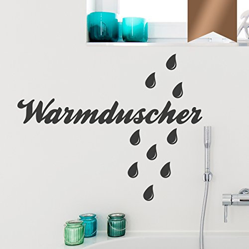 WANDKINGS Wandtattoo - Warmduscher (mit 9 Wassertropfen) - 125 x 100 cm - Kupfer - Wähle aus 5 Größen & 35 Farben