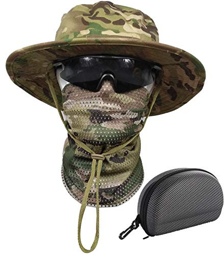 QMFIVE Taktische Boonie Sonnenhut Wide Brim Hut Camo Schal Outdoor Eimer Camping Wandern Schal Unisex
