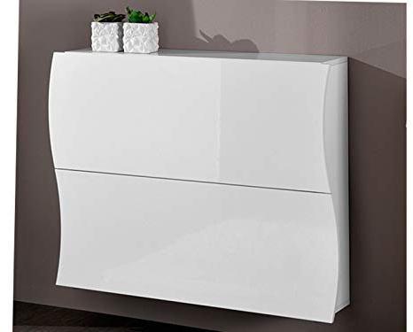 möbelando Schuhschrank >Onda< in Weiß/Hochglanz - 101x82x27cm (BxHxT)