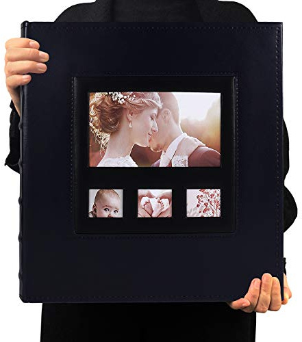 RECUTMS Fotoalbum 10x15 600 Taschen Schwarze Seiten 5 pro PU Lederabdeckungs,große Kapazität Familienhochzeitsbildalben für 600 horizontale und vertikale Fotos (Blau)