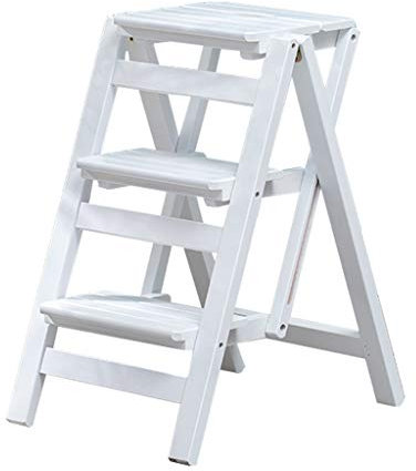 ZHZ-DT Haushaltsleiter Klappleiter Klappstufen Tritthocker - Leiterstuhl Trittleiter aus Holz - Stufenleiter Leiter-Regal Faltbar for Erwachsene Kinder Bibliothek Dachboden Workzone, Weiss