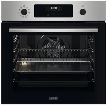 Zanussi ZOPXD6X2 multifunktionell ugn med pyrolytisk rengöring, 9 positioner med XXL-hålrum, LED-diplay, elektronisk klocka + skjutreglage, teleskopskenor 1 nivå, Inox, A+, 72 liter