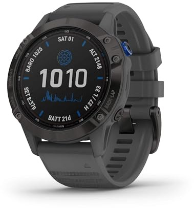 Garmin Fenix 6 Pro Solar (GPS,1.4 inches) Solar-Powered Multisport, Advanced Training Features and Data, Black with Slate Gray Band (Renewed)