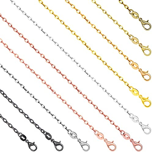50 Pack Silver Plated Necklace Chains Bulk, Cable Chain Pack for Jewellery Making