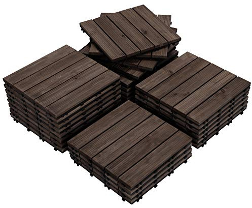 Yaheetech Suelo de Madera 27 piezas para 2,6 m² Baldosas de Abeto 30 x 30 cm Piso Antideslizantes Terraza Piscina Jardín Patio Balcón Baño Negro