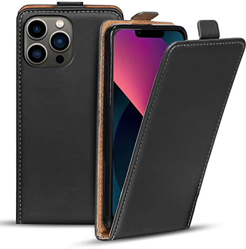 Verco Flip Cover für iPhone 13 Pro Max Case, Flipstyle Schutzhülle für Apple iPhone 13 Pro Max Hülle Kunstleder Tasche vertikal klappbare Handyhülle, Schwarz