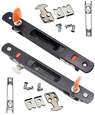 ZHEHUA Serrure de Porte Coulissante avec Clé, Lot de 2 Poignées Invisibles Noir, montage encastré, pour Portes Mobiles et Fenêtres