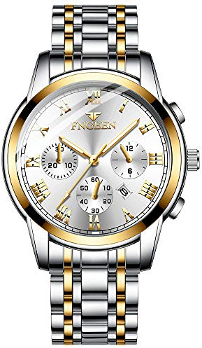 SGU Montre Homme,Montre Bracelet pour Hommes d'affaires,Bracelet en Acier Inoxydable,Etanche 30M,Aiguilles Lumineuses,Date Automatique,Chronographe avec Mouvement à Quartz