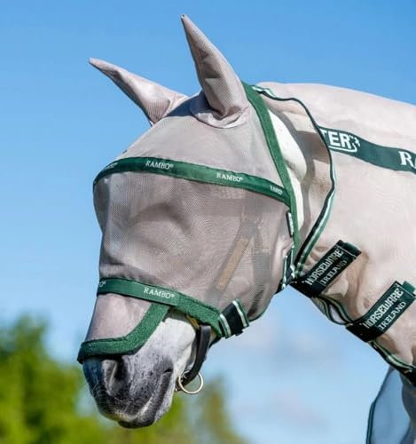 Horseware Rambo Fly Mask Plus Non Treated, Größe:Warmblut, Farbe:Oatmeal/Green