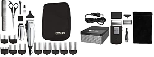 Wahl 79305-1316 HomePro Vogue Deluxe, netzbetriebenes Haarschneider-Set & 03615-1016 elektrischer Rasierapparat Trimmer Schwarz, Silbern