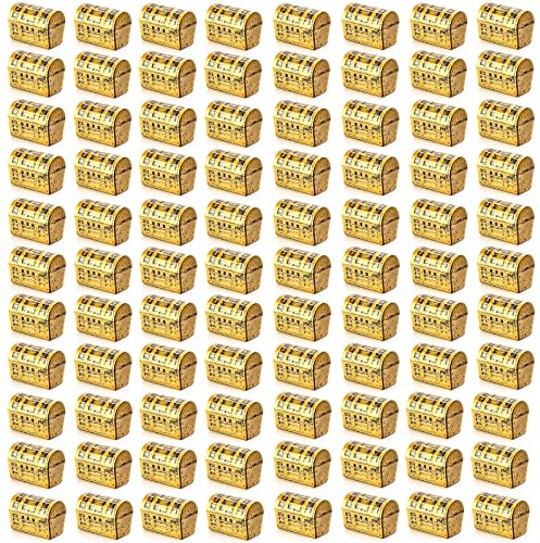100 Pieces Mini Pirate Treasure Chest Gold Plastic Chests Vintage Jewelry Storage Box for Pirate Play Set Pretend Cosplay Birthday Halloween Christmas Party Favors