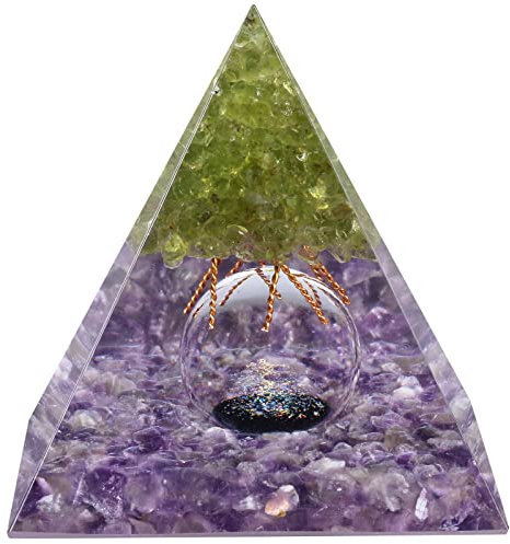 KYEYGWO Amethyst Positive Energie Pyramiden Edelstein mit Kristall Kugel, Stein Baum des Lebens Pyramide Heilung Kristallpyramide Desktop Ornament für Haus Decor Meditation Glücksbringer