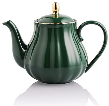 Sweejar Home Royal Teiera in ceramica con infusore rimovibile in acciaio inox, teiera con fiori e foglie sciolte – (3-4 tazze) 800 ml (giada)