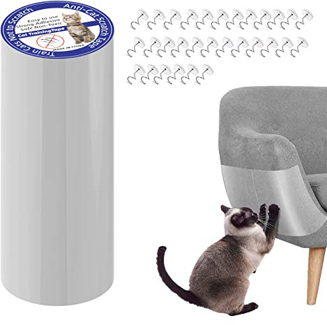 Eyeleaf Protezione Divano per Graffi Gatto 3 Metri (200mm x 3m) Autoadesive Trasparente PVC Antigraffio con 30 Viti Pellicola per Sedie Mobili