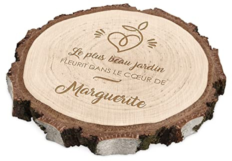 Maverton Rondin bois personnalisable, Tranche de Bois Naturel avec Gravure | Rondelles bois avec personnalisation, anniversaire, pour elle, maman/mamie, deco maison, Jardin