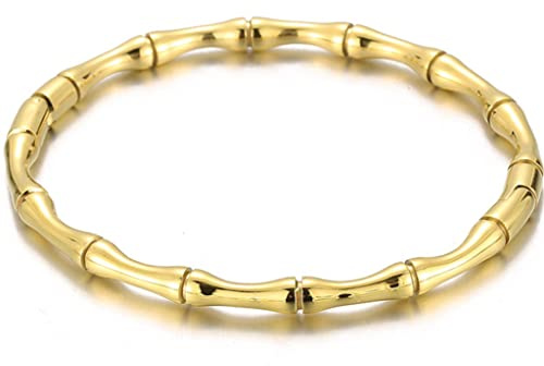 Jude Jewelers Stainless Steel Bamboo Style Classic Plain Open Clasp Bangle Bracelet (Gold)