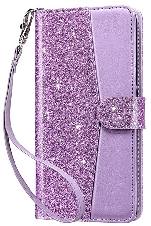 ULAK Handyhülle für Samsung Galaxy S20 FE Hülle Kartenfächer, Lila Glitzer | RFID-Schutz Premium PU Leder Schutzhülle Tasche Standfunktion Kartenfach Klapphülle mit Stoßfest Magnetisch S20 FE 6,5 Zoll