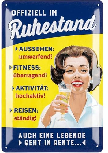 LANOLU Retro Blechschild RUHESTAND - GESCHENK ZUM RENTENEINTRITT Frauen - Rentnerinnen Deko zur Pensionierung und Rentenbeginn - lustige Geschenkidee zur Rente und Pension Metallschild 20x30cm