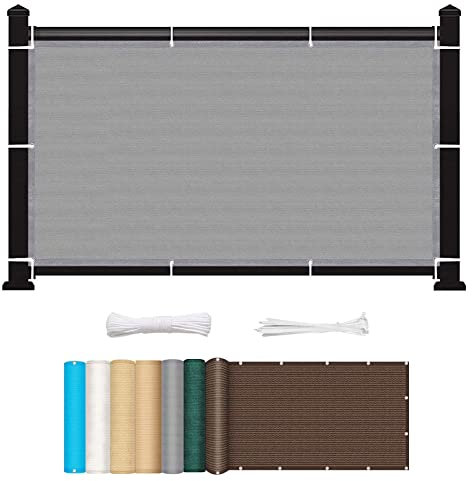 Balkonbespannung 90 x 650 cm Wind HDPE UV-Schutz Balkon Sichtschutz Balkonverkleidung mit Ösen und Kabelbinder für Balkongeländer Garten, Grau