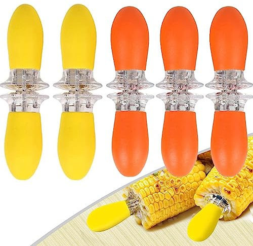SJBAUTYO 5 pares Pinchos para Mazorca BBQ Brochetas de Acero Inoxidable para Maíz Soportes de Maíz con Mango de Plástico Brochetas de Frutas para Fiestas de Cumpleaños Jardín