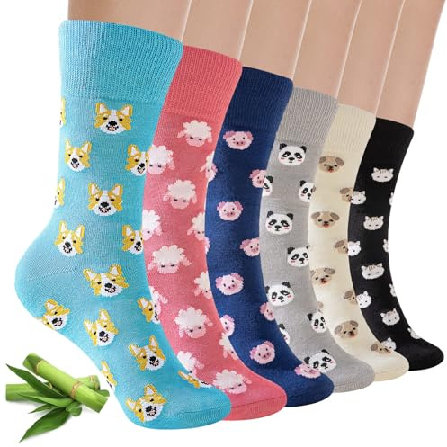 Niofind Womens Bamboo Socks, Soft Ladies Socks with Seamless Toe, Thin Dress Socks Womens Socks for Business, Casual, Non-Binding, Breathable, Comfortable, 6 Pairs, 4-8