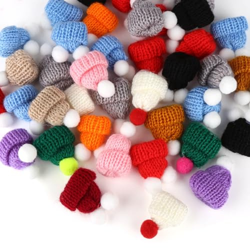 40 Stück Mini-Mütze Geflochtene Motorhaube Weihnachtsmütze Puppen Hut Weihnachtshut DIY-Süßigkeitshüllen Mini-Party-Hüte Wollmütze